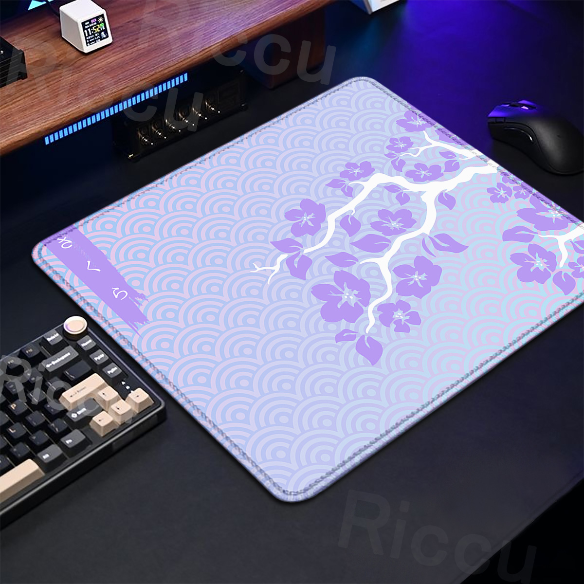 Desk Setup Blue - Фиолетовый Настольный коврик с Сакурой, игровая